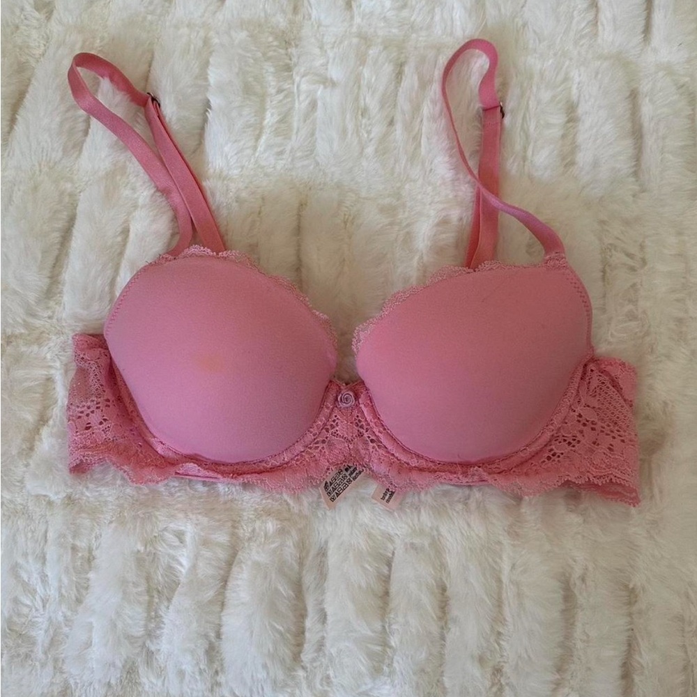 Pink Lace Trim Women's Demi Bra